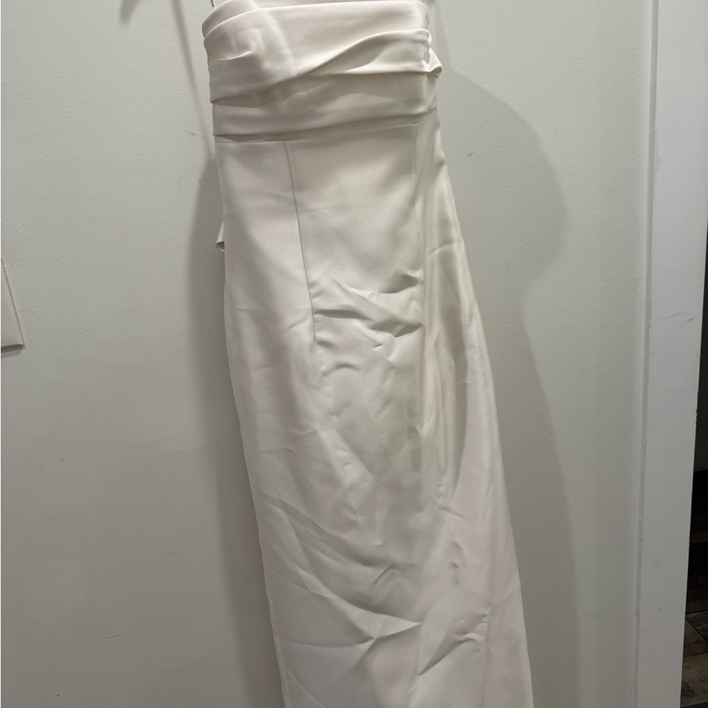 Sz 8 Alfred Sung Elegant White Strapless Dress bridesmaid wedding EUC